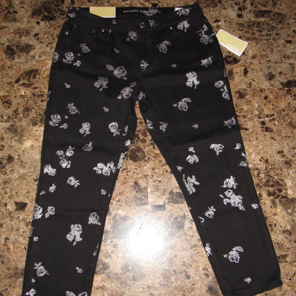 MICHAEL KORS SZ 8P Metallic-printed Cropped Jeans